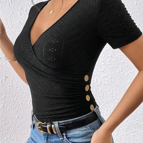 Tops - Black Button-Detail Women's Top